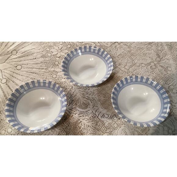 Martha Stewart Everyday Blue White "Garden Trellis" France 3 Soup/Cereal Bowls - Picture 2 of 8